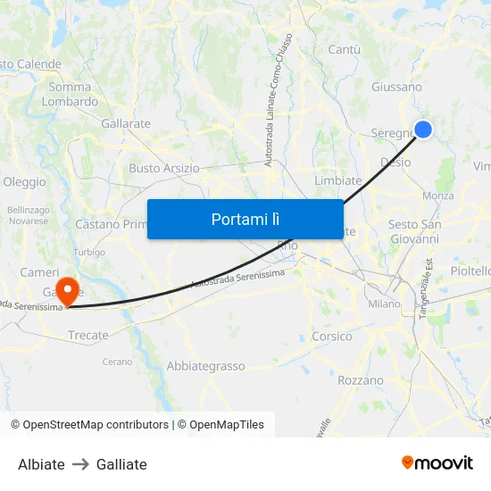 Albiate to Galliate map