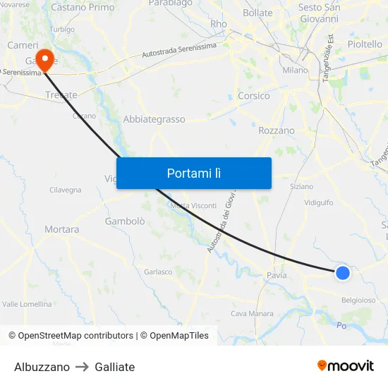 Albuzzano to Galliate map