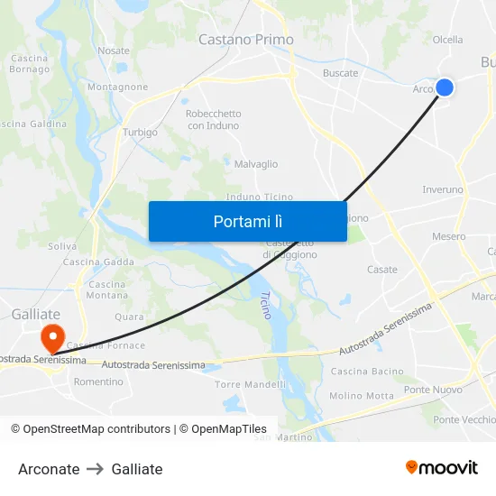 Arconate to Galliate map