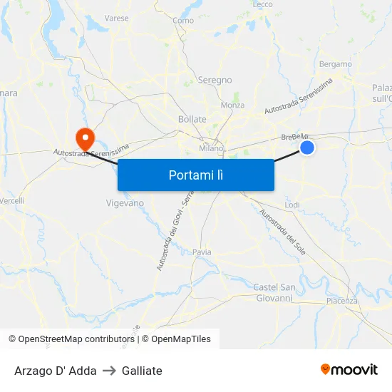 Arzago D' Adda to Galliate map