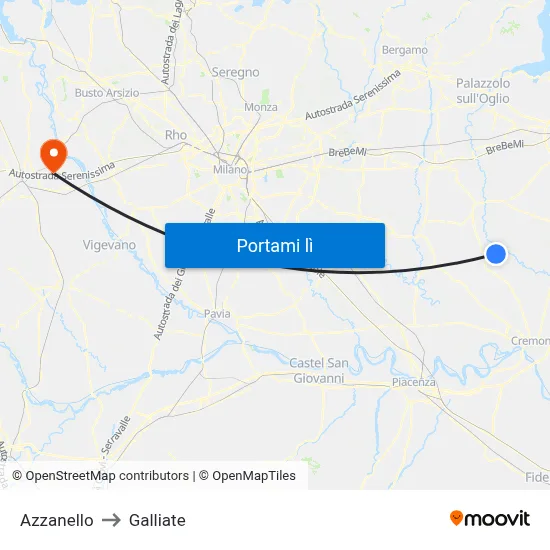 Azzanello to Galliate map
