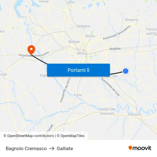 Bagnolo Cremasco to Galliate map