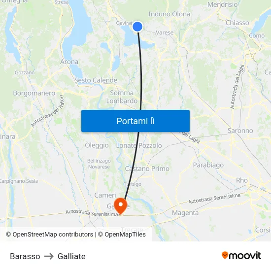 Barasso to Galliate map