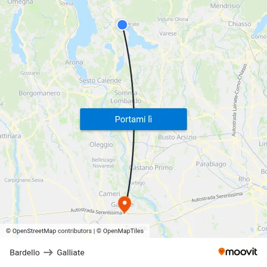 Bardello to Galliate map
