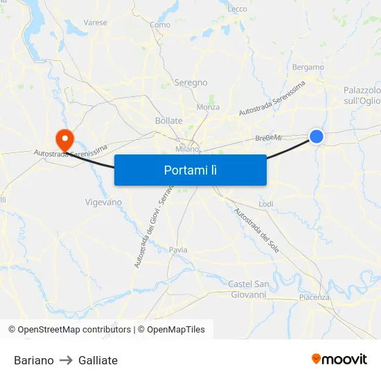 Bariano to Galliate map