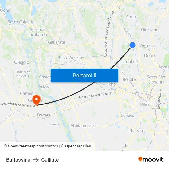 Barlassina to Galliate map