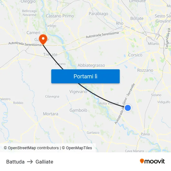 Battuda to Galliate map