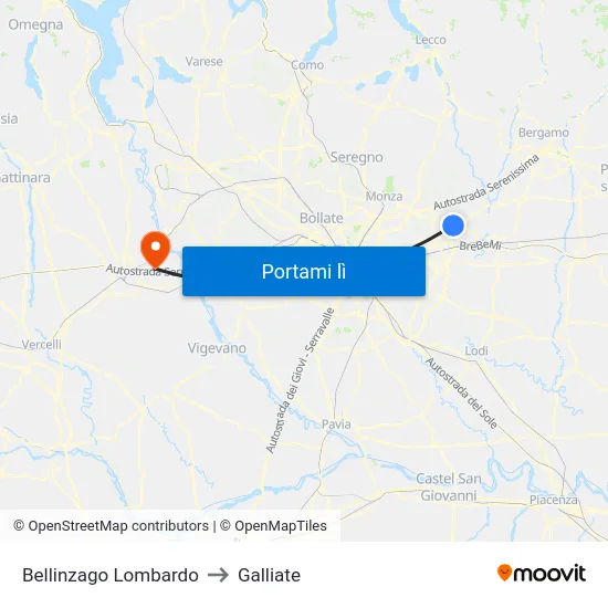Bellinzago Lombardo to Galliate map