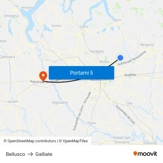 Bellusco to Galliate map
