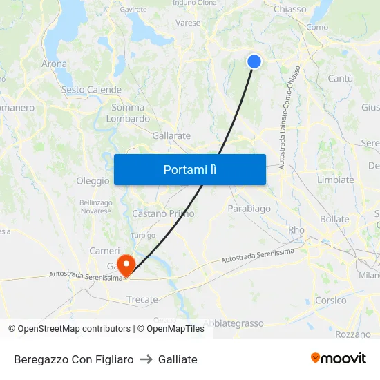 Beregazzo Con Figliaro to Galliate map