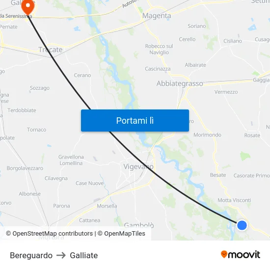 Bereguardo to Galliate map