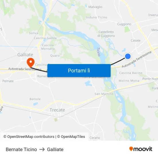 Bernate Ticino to Galliate map