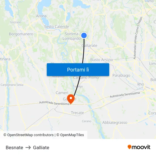 Besnate to Galliate map