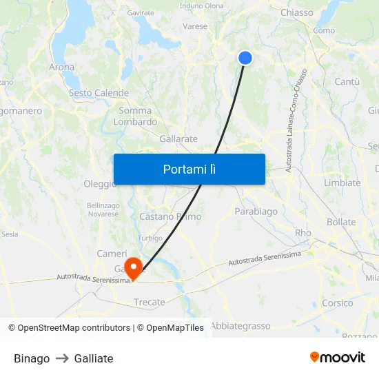 Binago to Galliate map