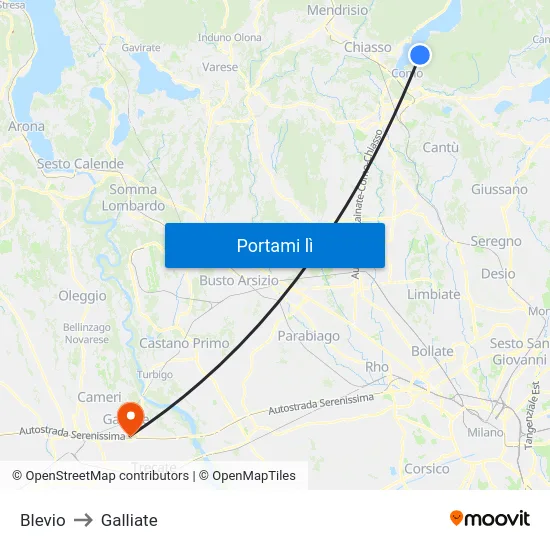 Blevio to Galliate map