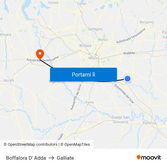 Boffalora D' Adda to Galliate map