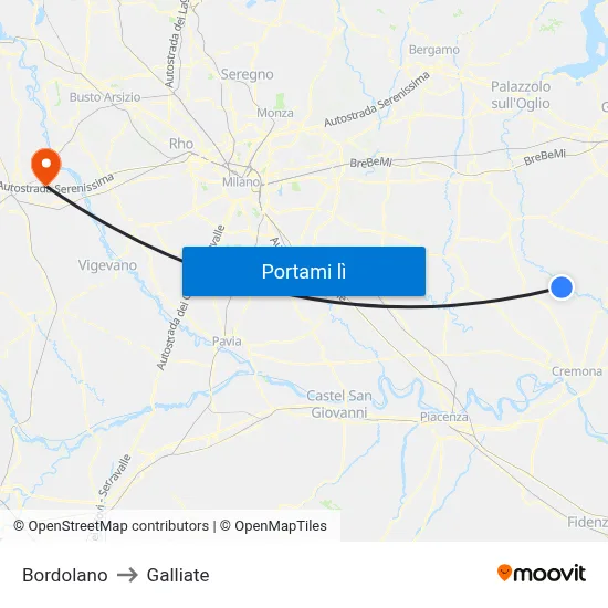 Bordolano to Galliate map