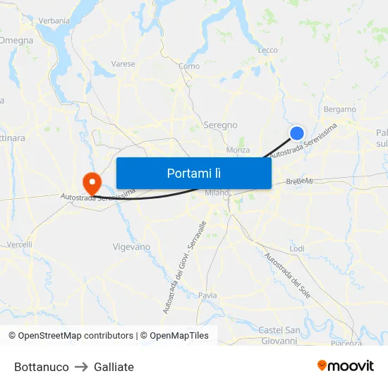 Bottanuco to Galliate map