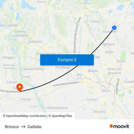 Briosco to Galliate map