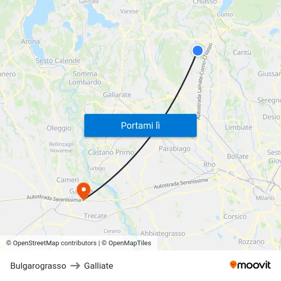 Bulgarograsso to Galliate map