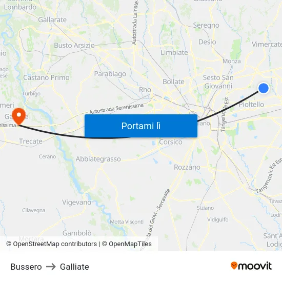 Bussero to Galliate map