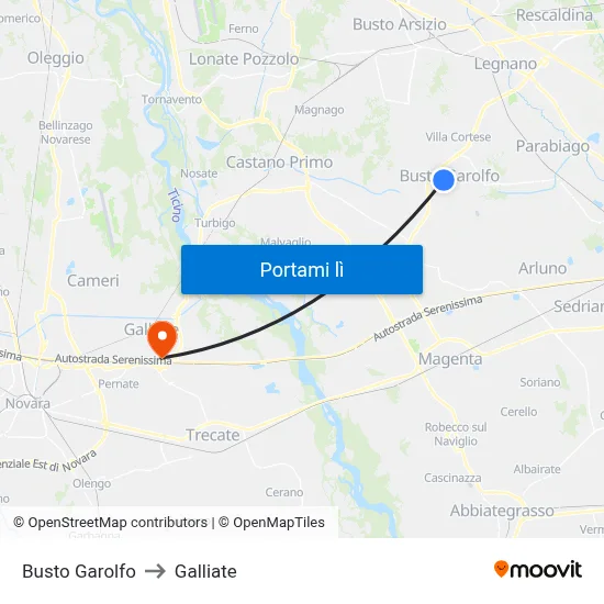 Busto Garolfo to Galliate map