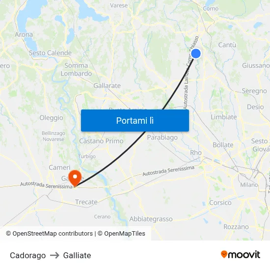Cadorago to Galliate map