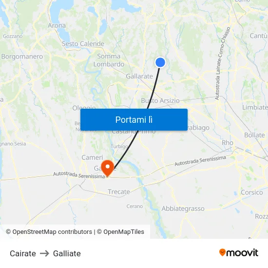 Cairate to Galliate map