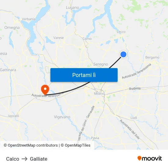 Calco to Galliate map