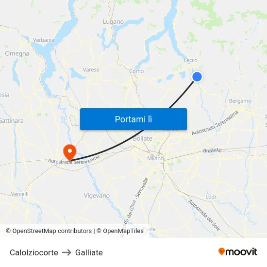 Calolziocorte to Galliate map