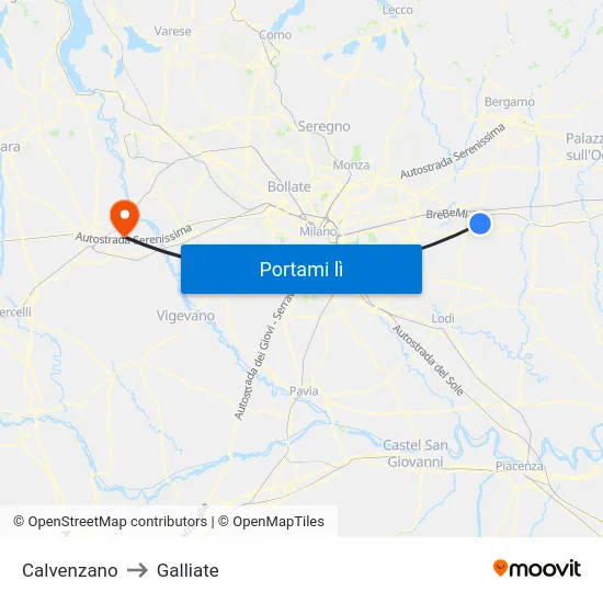 Calvenzano to Galliate map