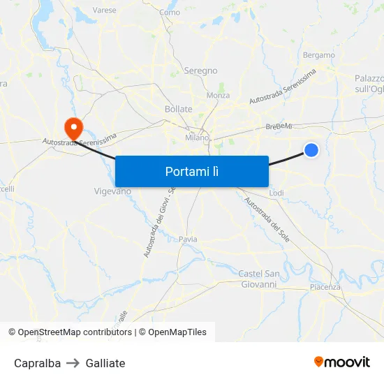 Capralba to Galliate map