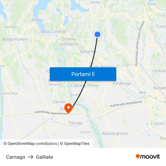 Carnago to Galliate map