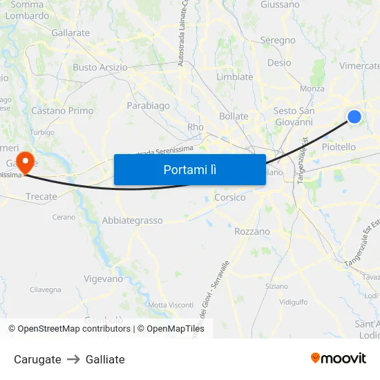 Carugate to Galliate map