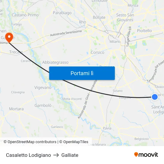 Casaletto Lodigiano to Galliate map