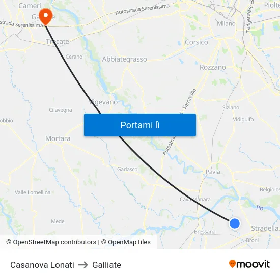 Casanova Lonati to Galliate map