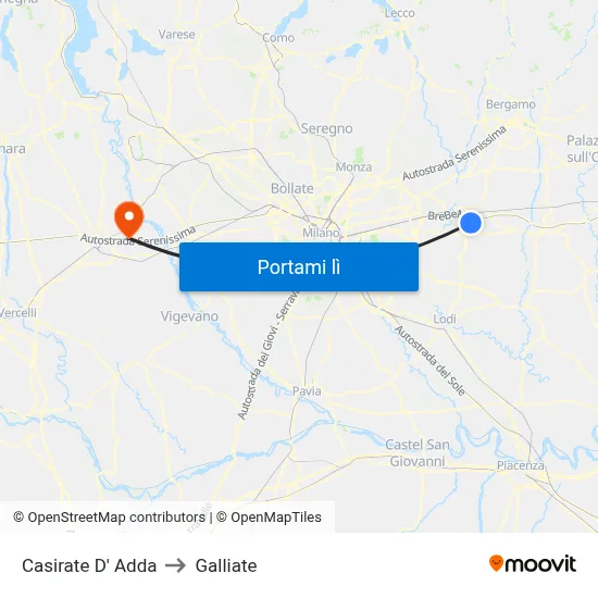 Casirate D' Adda to Galliate map
