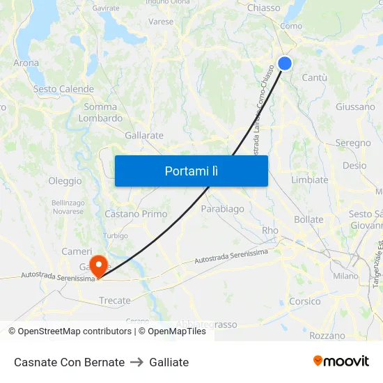 Casnate Con Bernate to Galliate map
