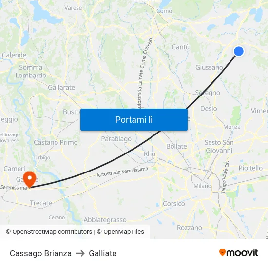 Cassago Brianza to Galliate map