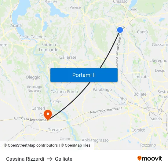 Cassina Rizzardi to Galliate map