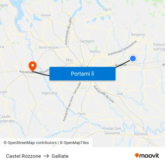 Castel Rozzone to Galliate map