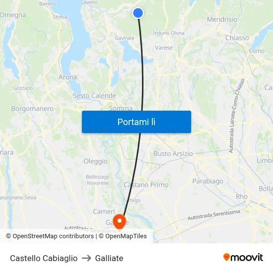 Castello Cabiaglio to Galliate map