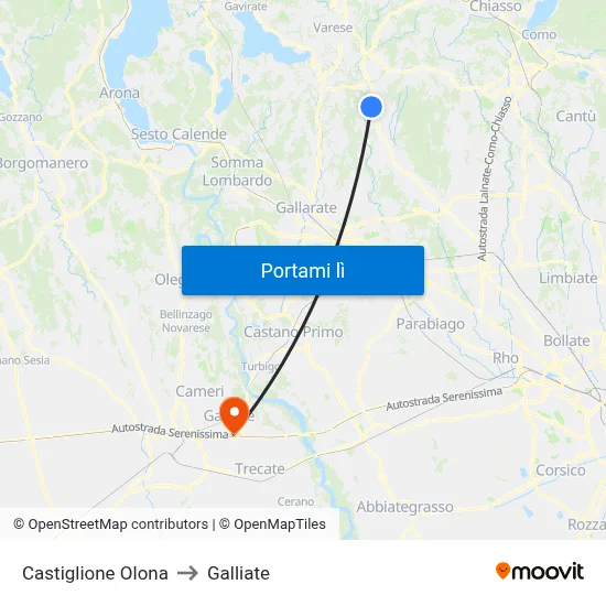 Castiglione Olona to Galliate map