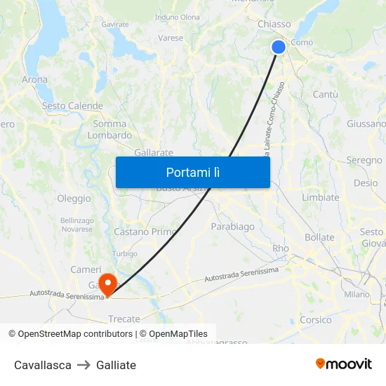Cavallasca to Galliate map