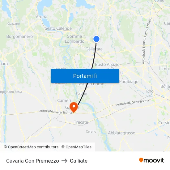 Cavaria Con Premezzo to Galliate map