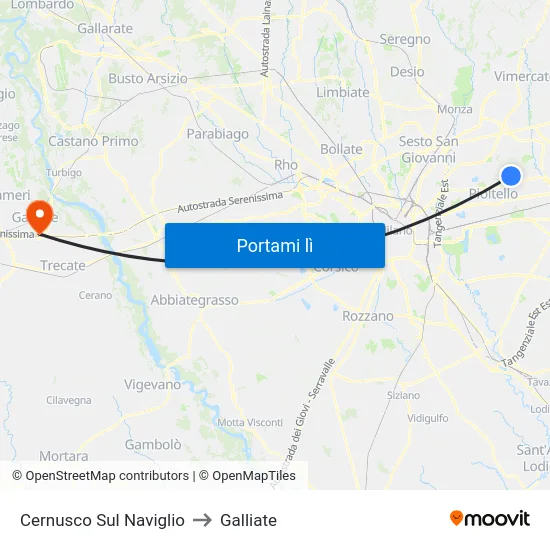 Cernusco Sul Naviglio to Galliate map