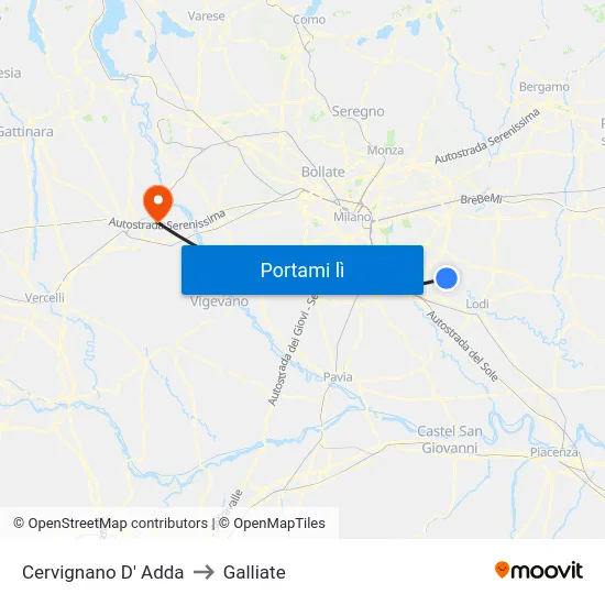 Cervignano D' Adda to Galliate map