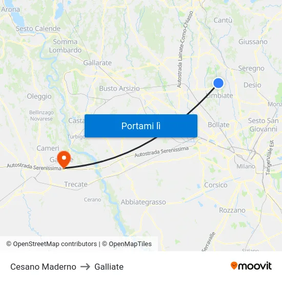 Cesano Maderno to Galliate map