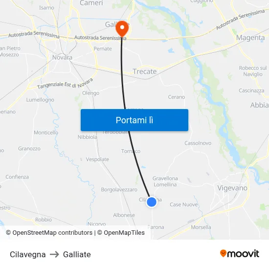 Cilavegna to Galliate map