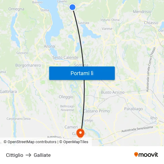 Cittiglio to Galliate map